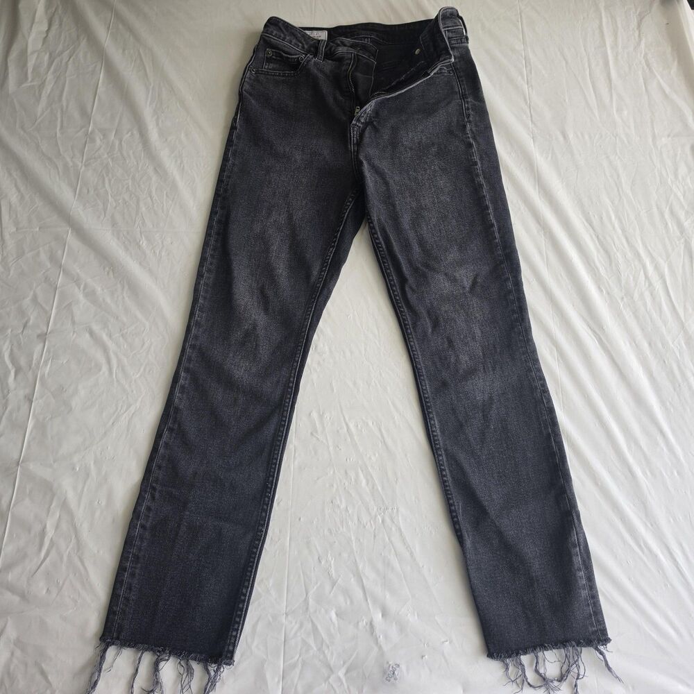 Gap Jeans Womens Size 4R Charcoal Vintage Slim Sky High High Rise Raw Hem Denim